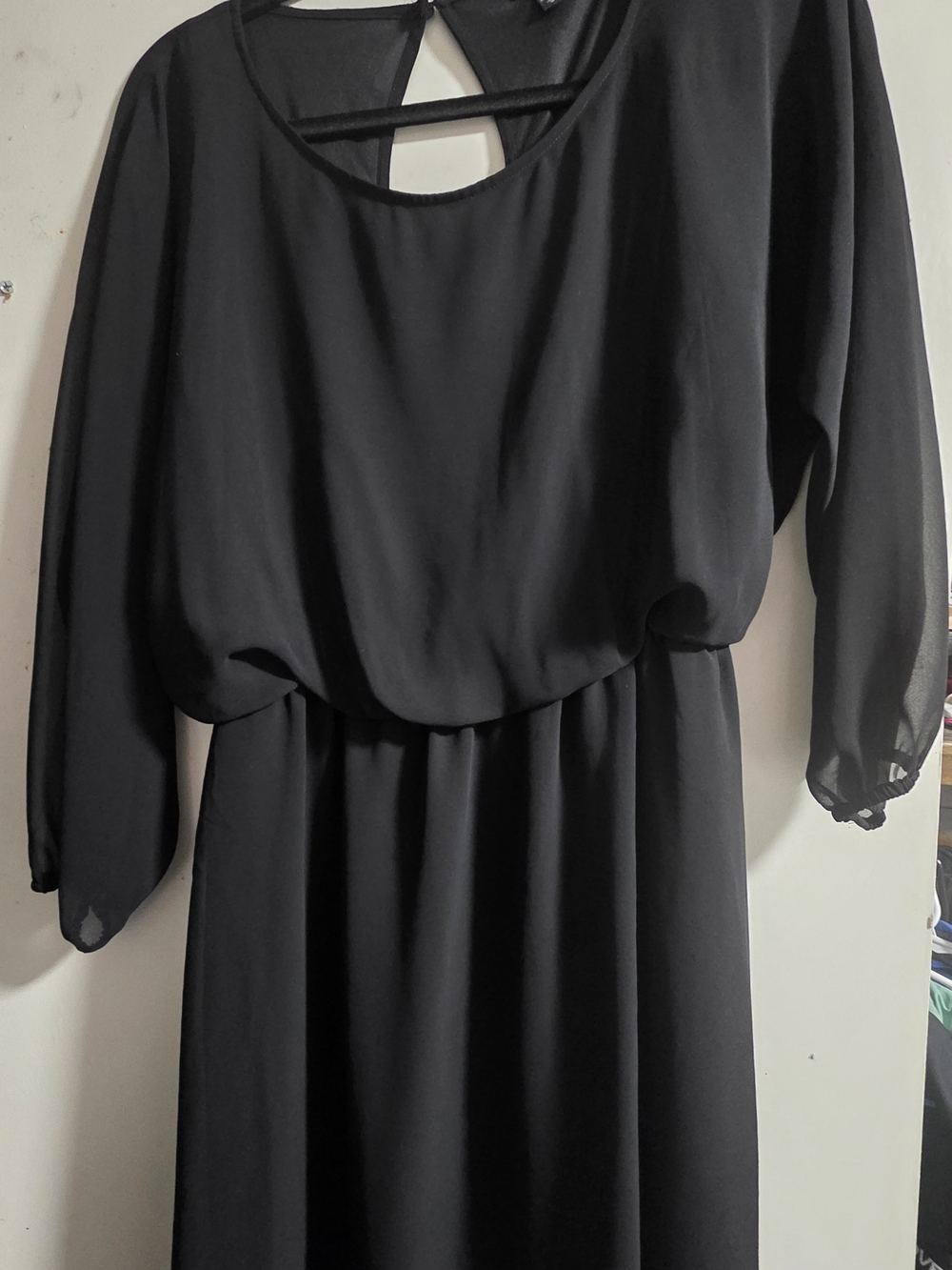Express Black Long Sleeve Midi Dress with Keyhole Back
